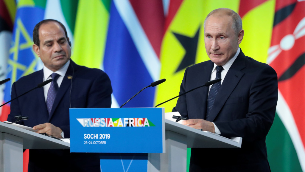 2019年埃及总统塞西（左）与俄罗斯总统普京在俄非峰会碰面。 路透社