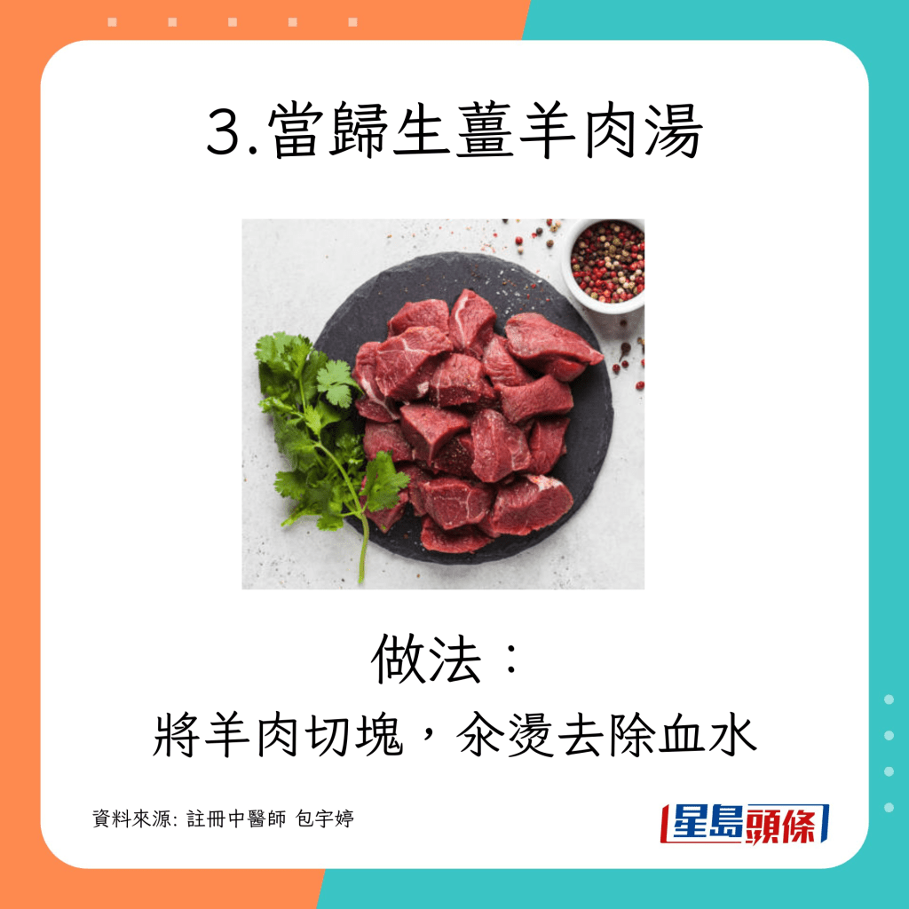 做法：將羊肉切塊，汆燙去除血水