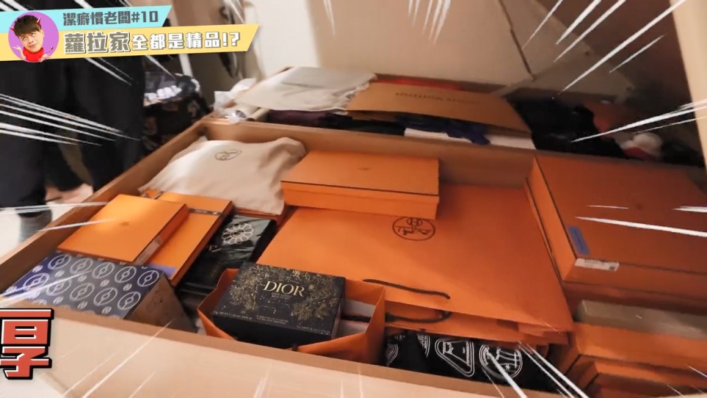 打开床下底更是惊人，双人床下放满目测至少30个Hermès橙盒。
