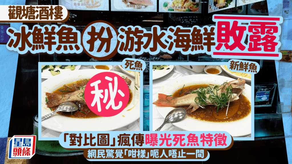觀塘酒樓冰鮮魚扮游水海鮮敗露 「對比圖」瘋傳曝光死魚特徵 網民驚覺「咁樣」呃人唔止一間｜Juicy叮