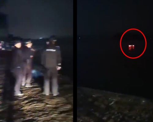 車輛(紅圈)浮在西湖上。 影片截圖