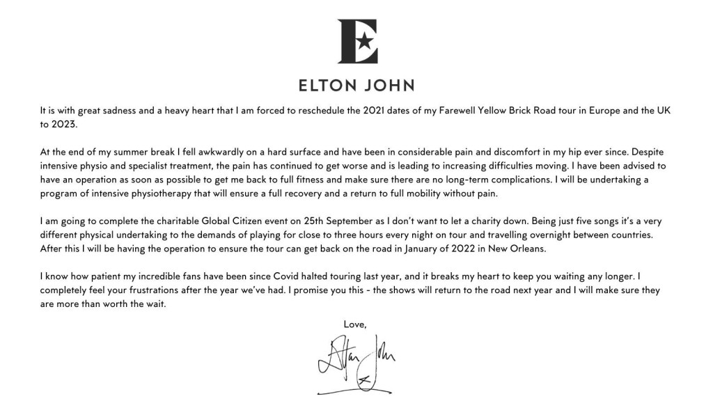 昨日出聲明指因跌傷而被迫延遲。