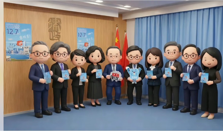 林定國與張國鈞及專員們瞬間由真人變成AI公仔。林定國fb影片截圖