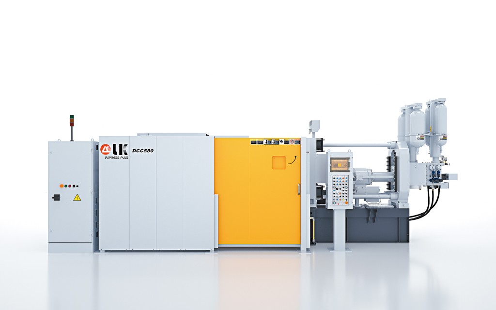 節能冷室壓鑄機可搭配工業機器人等自動化周邊設備，實現高效率、智能化生產。