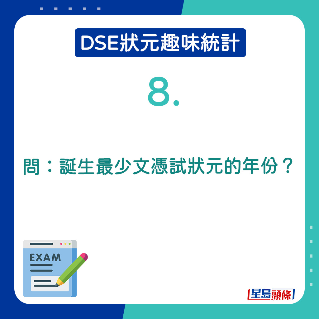 8．诞生最少文凭试状元的年份？