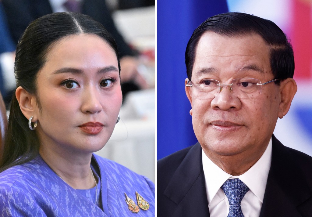 泰國總理佩通坦與柬埔寨前首相洪森的通話外洩。法新社 泰國總理佩通坦與柬埔寨前首相洪森的通話外洩。法新社