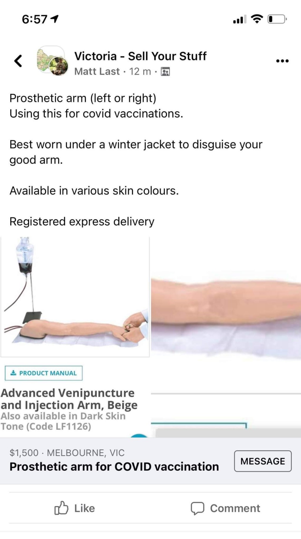 網絡上出現的售賣手臂廣告。 （網上圖片）