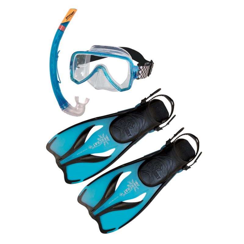 Beuchat浮潛套裝/原價$450、現售$400/Decathlon，包括一對Oceo可調節腳蹼、帶鬆緊帶的單鏡片Oceo高級面鏡及Oceo高級呼吸管，附設有肩帶的帆布袋。