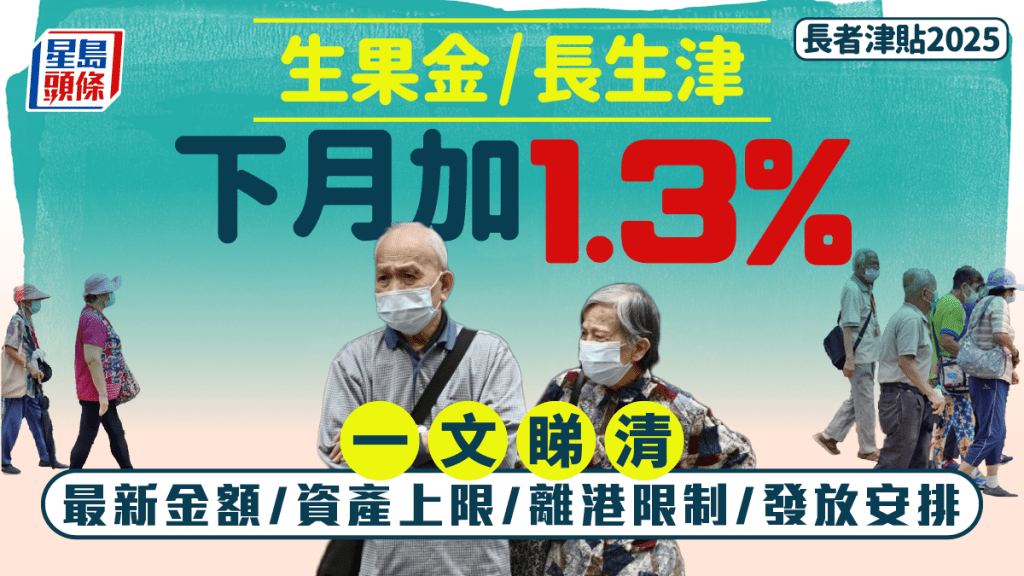 長者生活津貼2025｜長生津/生果金（高齡津貼）下月加1.3%！最新金額/資產上限/年齡要求/離港限制/發放日期/所需文件