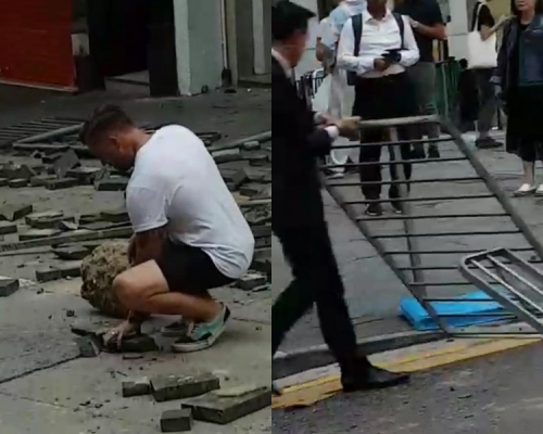 皇后大道中與砵甸乍街交界，亦遭到示威者堵路。影片截圖