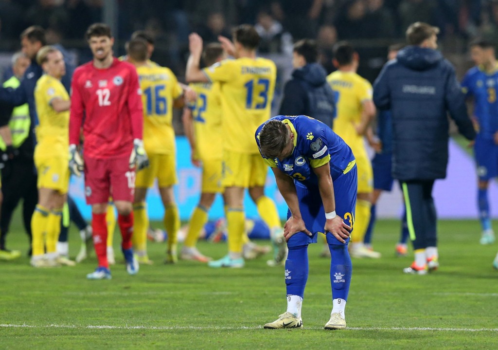 乌克兰尾段戏剧性反胜波斯尼亚2:1，杀入附加赛B组决赛。REUTERS