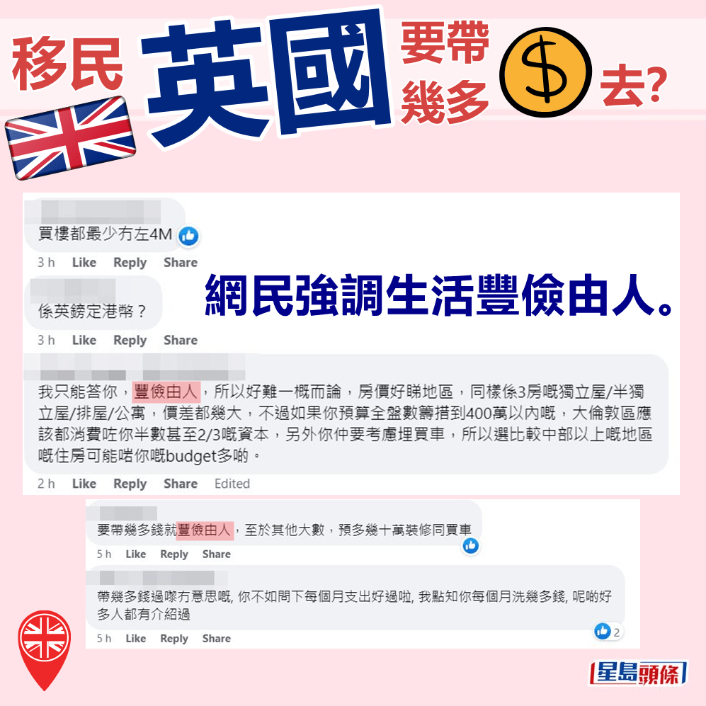 网民强调生活丰俭由人。fb「曼彻斯特香港谷 英国 曼城 香港人」截图
