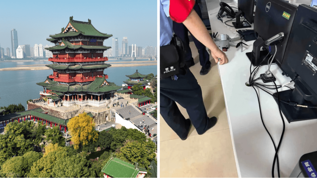 網友發文稱，在滕王閣遊玩時被突然飛來的無人機劃傷。新華社 / 上游新聞
