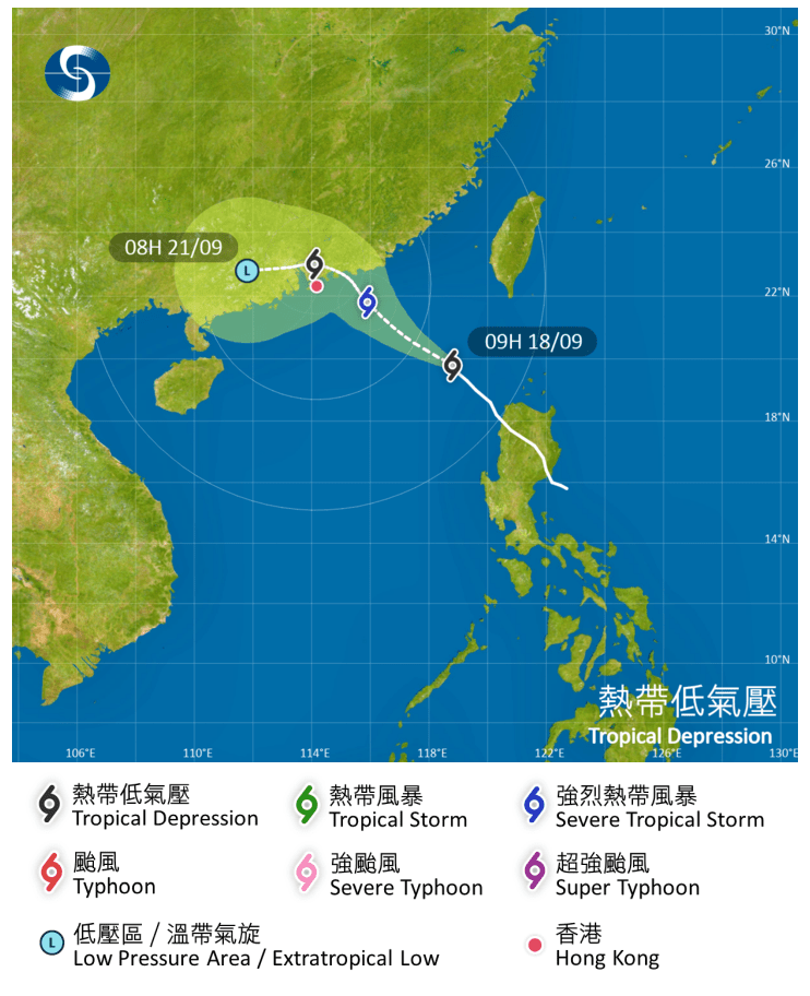 位於南海東北部的熱帶氣旋會在今明兩日向西北方向移動。天文台網頁截圖