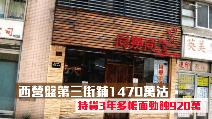 西營盤第三街地鋪以1470萬蝕讓沽。