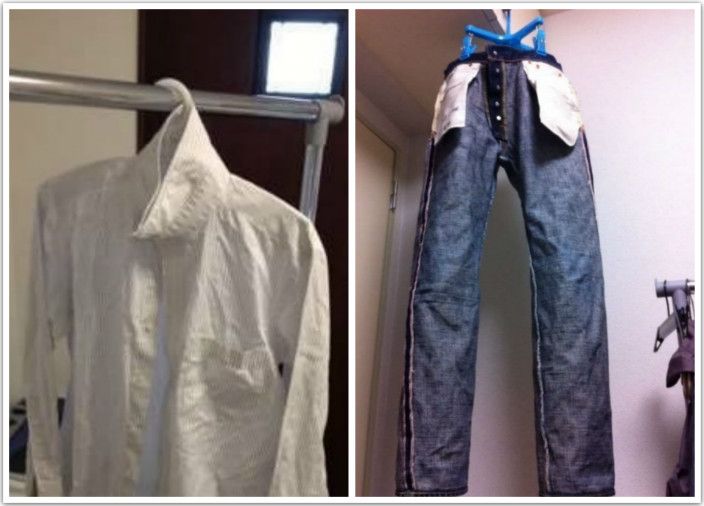 裤子撑成筒状方及竖起衣领有助快干。