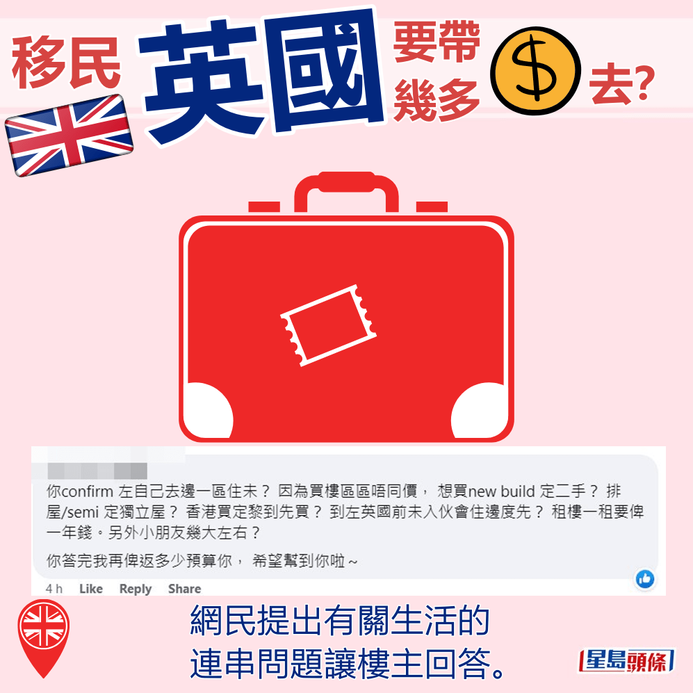 网民提出有关生活的连串问题让楼主回答。fb「曼彻斯特香港谷 英国 曼城 香港人」截图