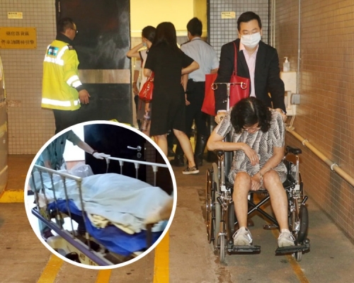 死者家人前往殮房認屍,一名女親友非常悲痛,更需要他人推輪椅離開。