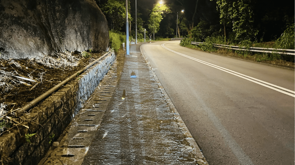 47岁女铁骑士途至近横涌石涧时，「自炒」撞向山坡石壆，送院不治。蔡楚辉摄