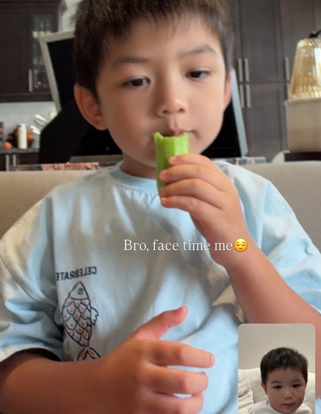 倪晨曦的兒子進行視像。