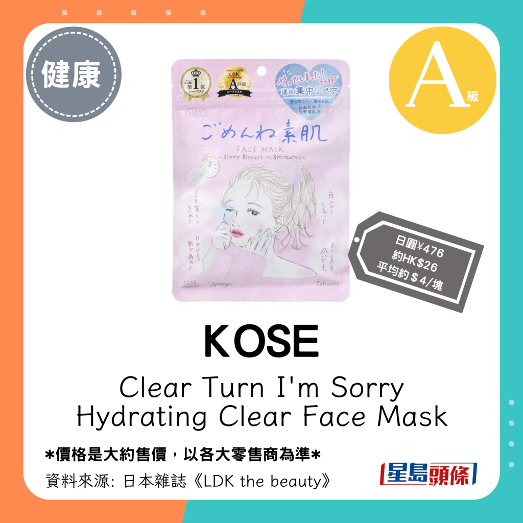 A級平價面膜：KOSÉ Clear Turn 急救調膚保濕護理面膜（クリアターン ごめんね素肌 マスク）