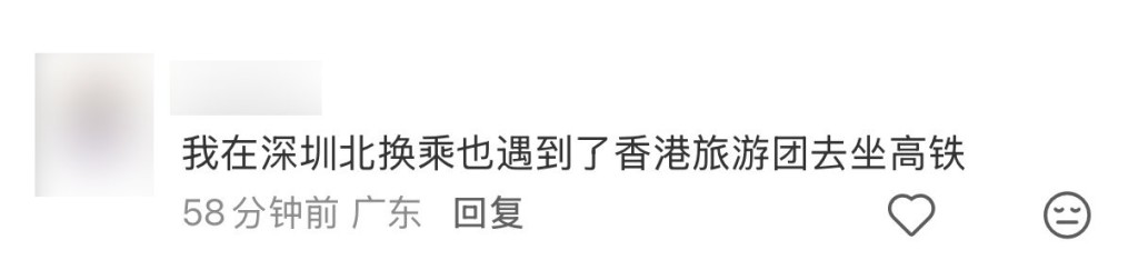 有網民提及在深圳北站換乘高鐵時，遇到香港旅遊團，顯示港人北上目的地不限於深圳。