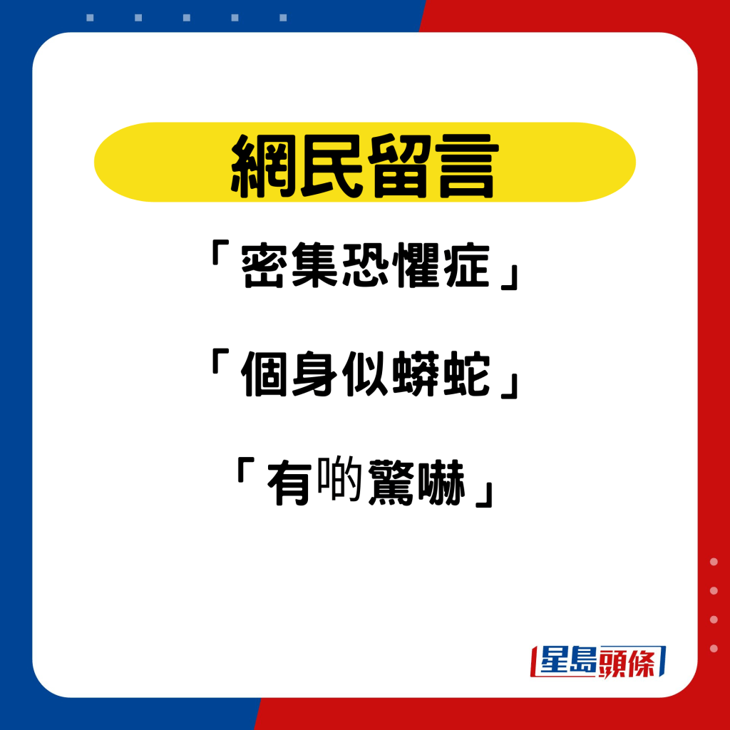 網民留言：「密集恐懼症」