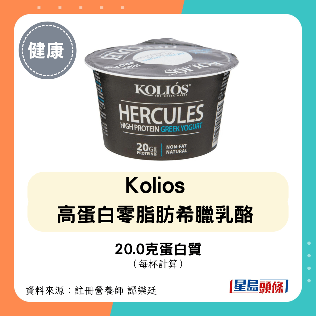 高蛋白低糖乳酪：Kolios 高蛋白零脂肪希腊乳酪