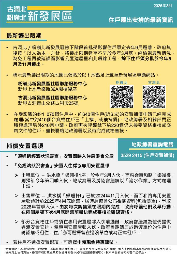 古洞北及粉嶺北新發展區收地及賠償方案。