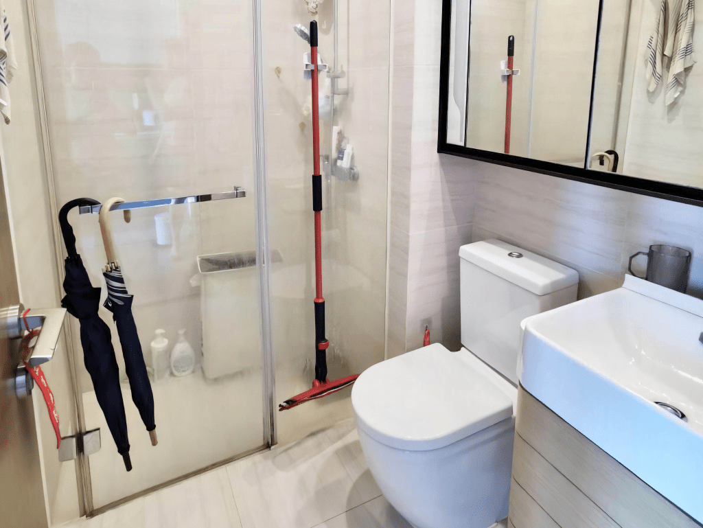 浴室整潔企理，設有鏡櫃增加收納空間。