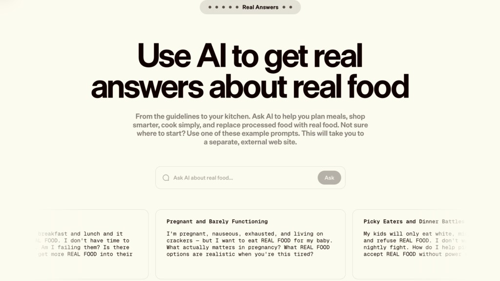 網站提供AI問答服務。 realfood.gov