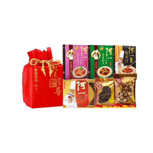 阿一「祿」福袋/價值$635、特價$298,包括紅燒元貝鮑魚四隻禮盒裝、紅燒花菇鮑魚四隻禮盒裝、阿一御品鮑魚蝦子麵、元貝鮑魚汁、精選花寸菇及特選黑木耳。買兩袋送一盒價值$168的阿一紅燒蠔皇鮑魚兩隻裝。 阿一「祿」福袋/價值$635、特價$298,包括紅燒元貝鮑魚四隻禮盒裝、紅燒花菇鮑魚四隻禮盒裝、阿一御品鮑魚蝦子麵、元貝鮑魚汁、精選花寸菇及特選黑木耳。買兩袋送一盒價值$168的阿一紅燒蠔皇鮑魚兩隻裝。