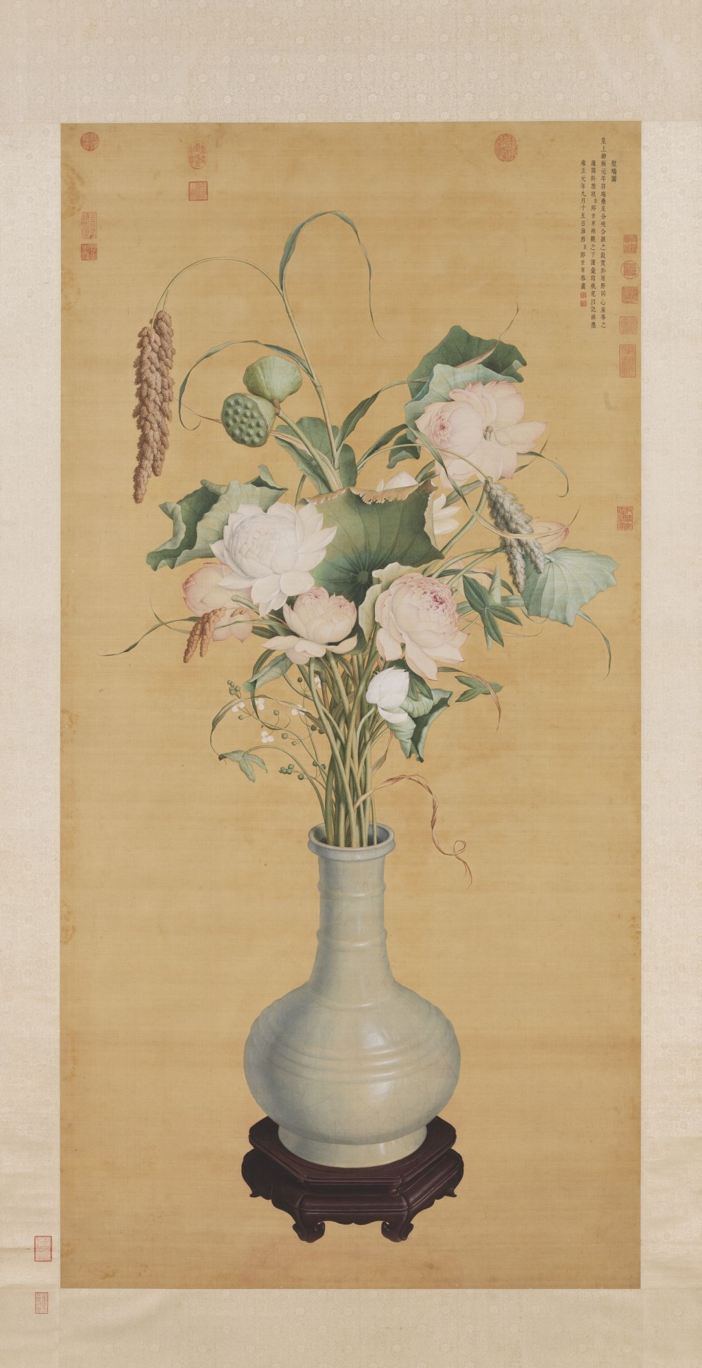 郎世宁另一作品《聚瑞图》，1723年作，水墨设色绢本挂轴，现藏于台北国立故宫博物院。