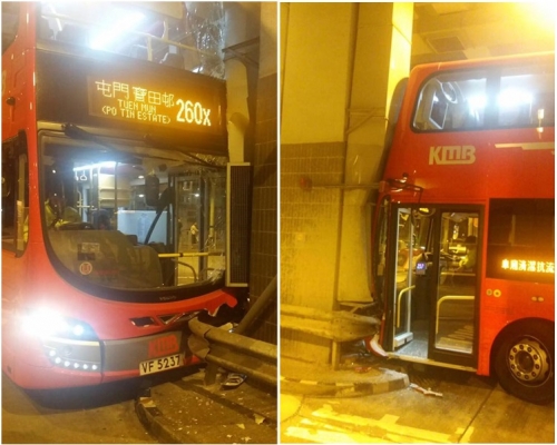 巴士在總站內「撼頭埋柱」。fb柏斯敦巴士台撮自車長Whatsapp群組