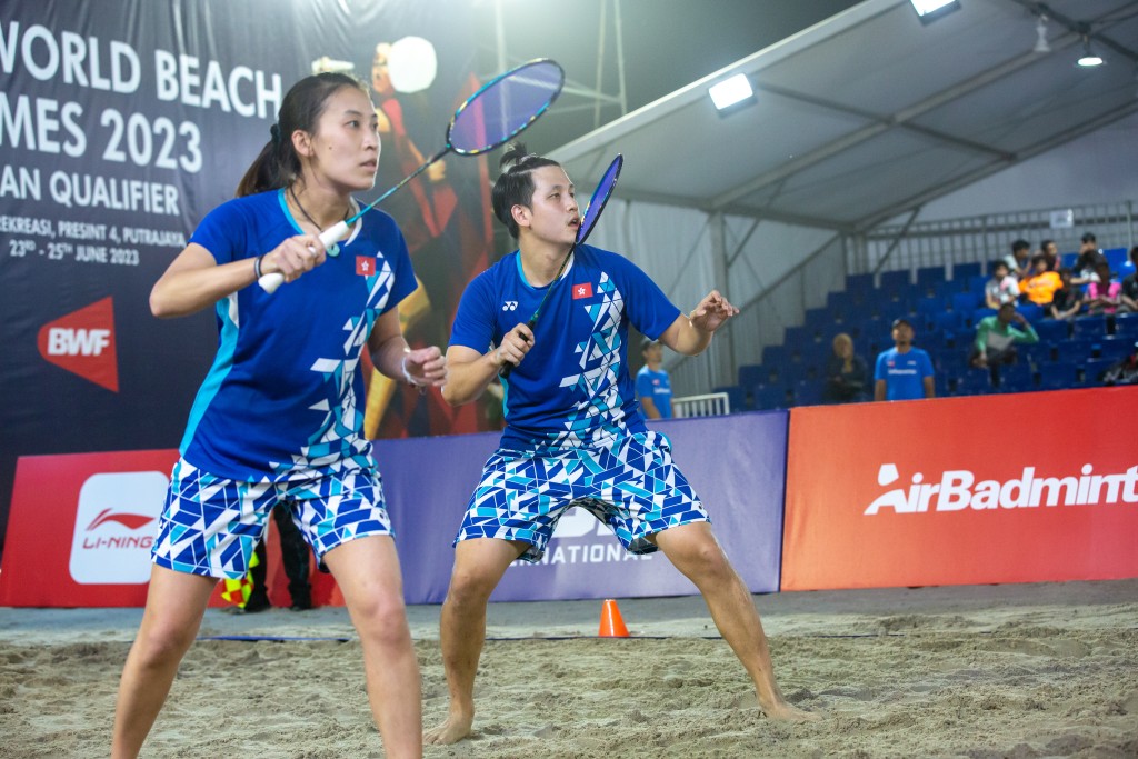 香港队在世沙运「户外羽毛球」亚洲区资格赛小组两战全胜。 香港羽毛球总会图片
