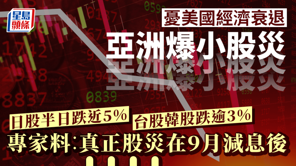 憂美國經濟衰退 亞洲爆小股災 日股半日跌近5% 台股韓股跌逾3% 專家料︰真正股災在9月減息後