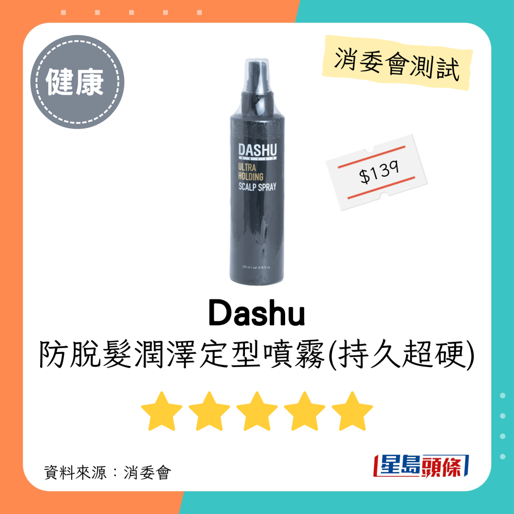 消委会发泥发蜡5星名单｜Dashu 防脱发润泽定型喷雾(持久超硬)。