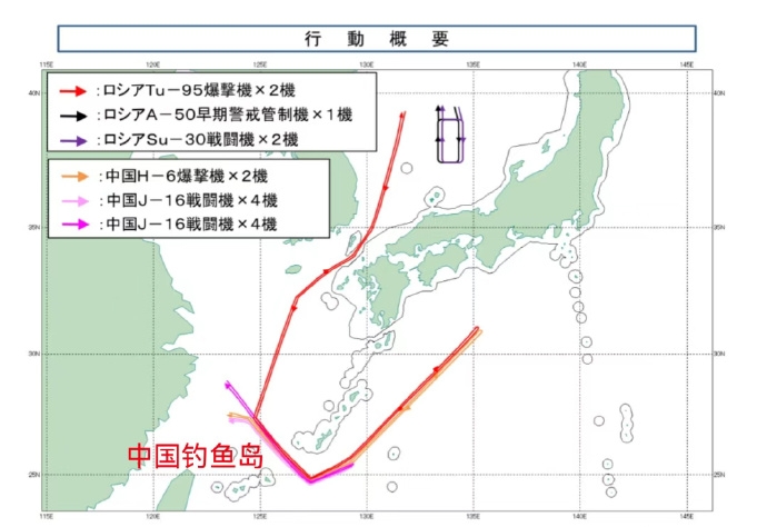 中俄轟炸機日本周邊巡邏。 X@防衛省統合幕僚監部