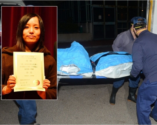 據悉21歲女死者（左圖）倒斃前曾飲咖啡、買膠索帶。