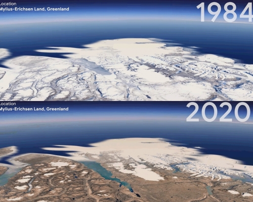 「縮時攝影」功能可觀看氣候變遷和人類行為帶予地球的改變。影片截圖