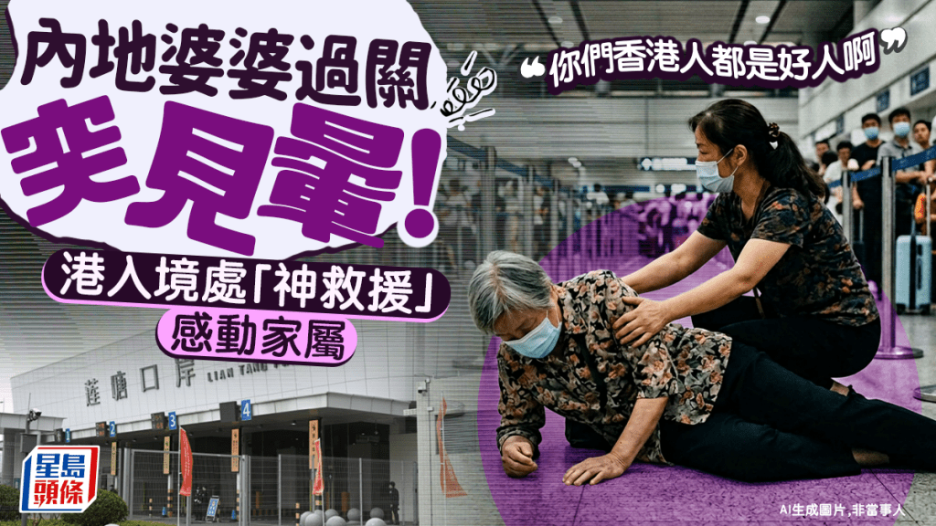 蓮塘過關人多險出事！內地婆婆突暈倒癱軟 港職員暖心「神救援」感動家屬：你們香港人都是好人啊
