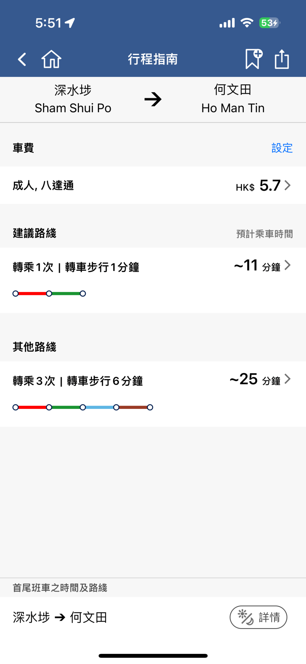 乘客若想从深水埗站去何文田站，根据港铁APP行程指南，原本应在旺角站转车，仅需时11分钟。