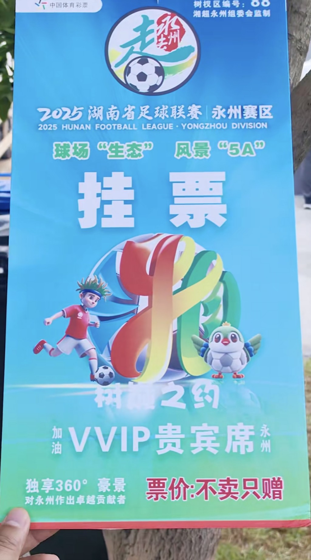 湖南永州足球協會推出樹上掛票。抖音@Mr.歡歡 湖南永州足球協會推出樹上掛票。抖音@Mr.歡歡