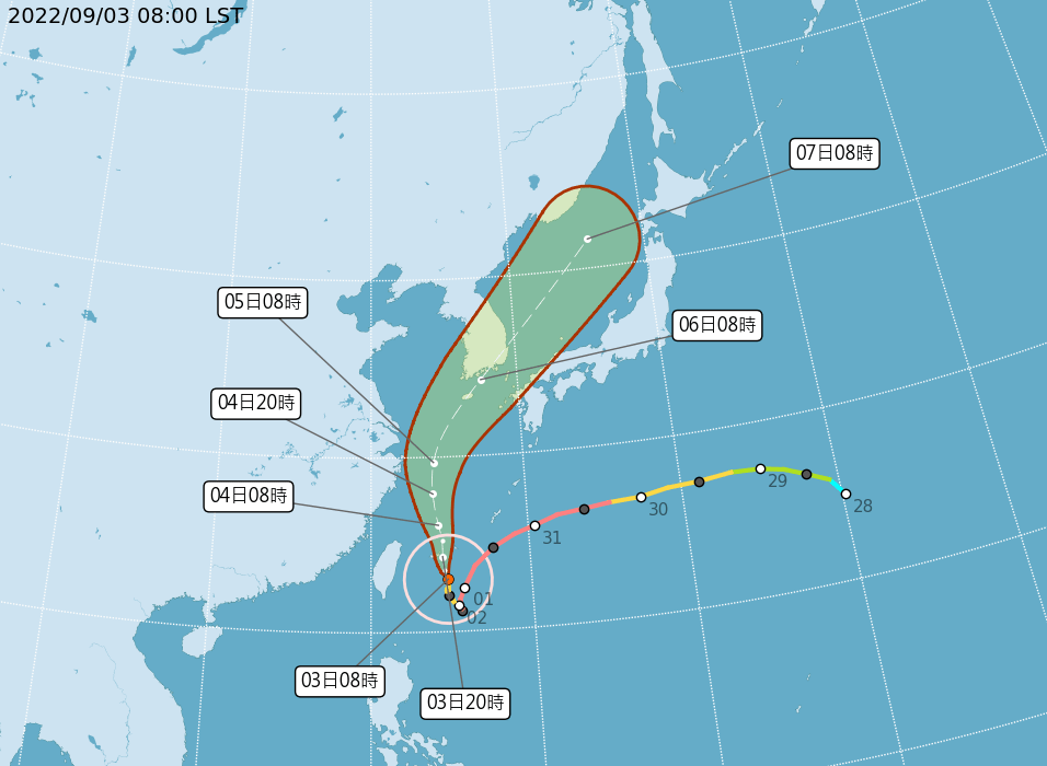 台灣氣象局發布今年首個陸上颱風警報。氣象局圖片