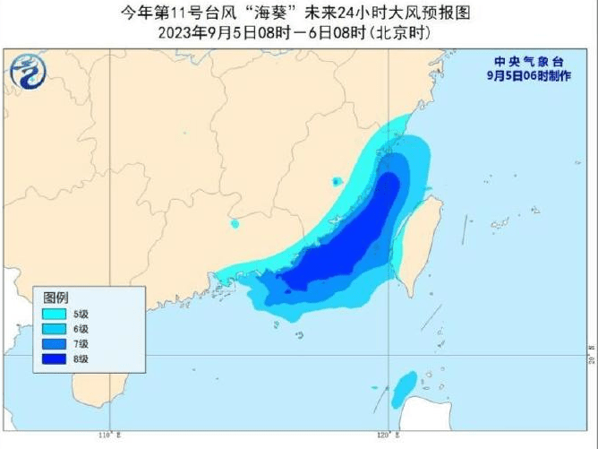 广东沿岸未来24小时大风预报图。