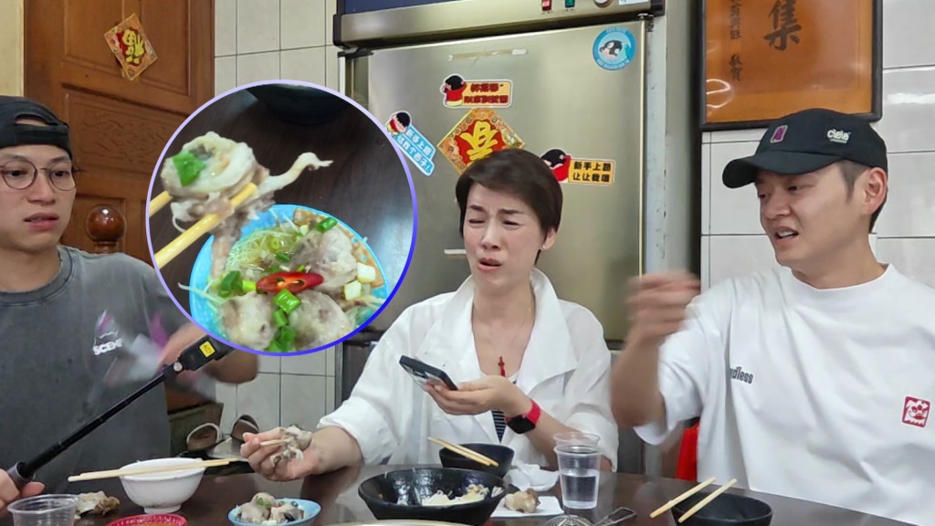 江美儀鼓起勇氣,夾起極具視覺震撼的羊眼準備送入口中。 江美儀鼓起勇氣,夾起極具視覺震撼的羊眼準備送入口中。