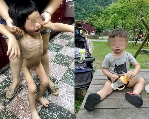 男童受虐前後般若兩人。網圖