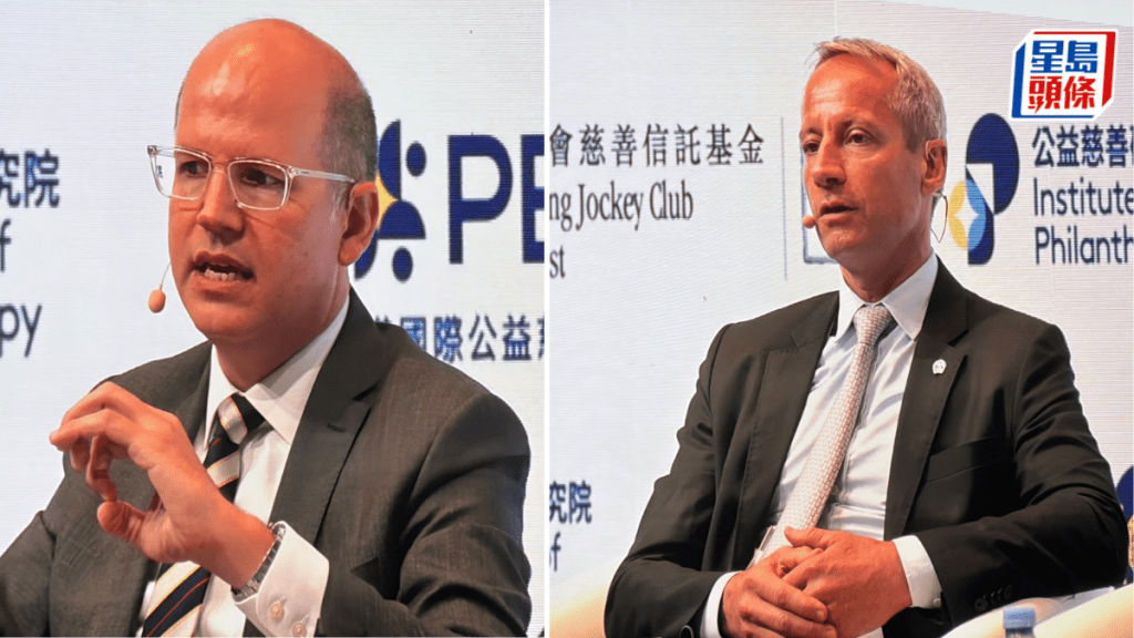 國際籃球聯會秘書長Andreas Zagklis（左圖）與Interzero及歐綠保集團亞洲董事長、歐綠保柏林籃球隊總裁兼擁有者史偉浩（右圖）對談。黃子龍攝