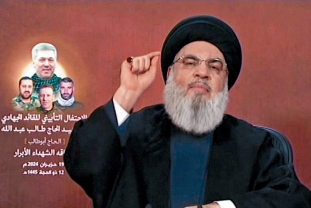 黎巴嫩真主党领袖纳斯鲁拉周三发表电视讲话。