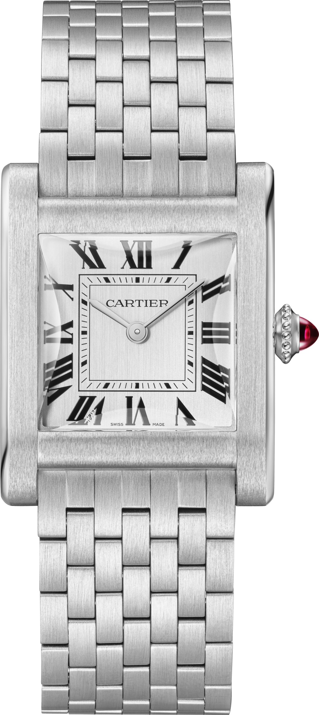 Cartier Tank Normale。表殼：鉑金；機芯：070型手動上鏈；表帶：鉑金表鏈；售價：$420,000（限量100枚）